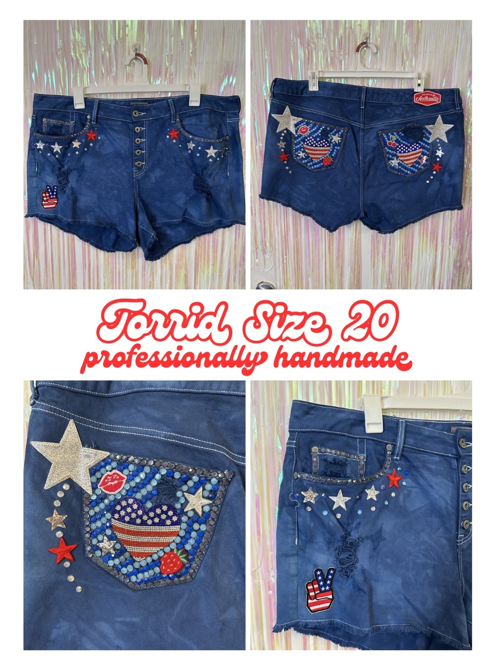 torrid Size 20 Denim Shorts Rhinestone Bedazzled 4th of July Patriotic Bottom